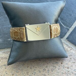 Tan Crocodile Pattern band with Stainless steel envelope message bracelet.